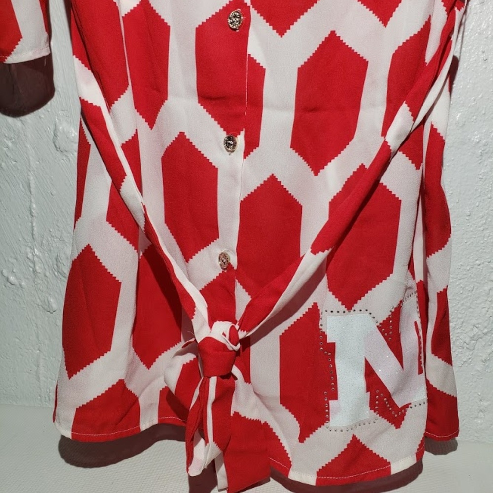 Honeycomb Tunic Dress Scarlet White Nebraska Large - Picture 4 of 4